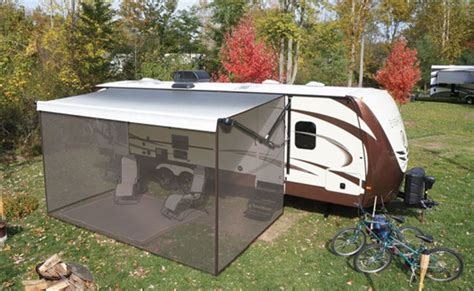 Rv awning screen room - The Jardin trailer screen enclosure is and high value, high quality enclosure build specifically for trailers and RV. Minimal wall penetrations, cushion pads up ...